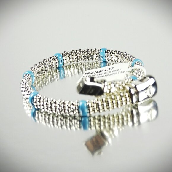 LAGOS Caviar Sterling Silver Ceramic Blue Stations Bangle Bracelet - Picture 4 of 12